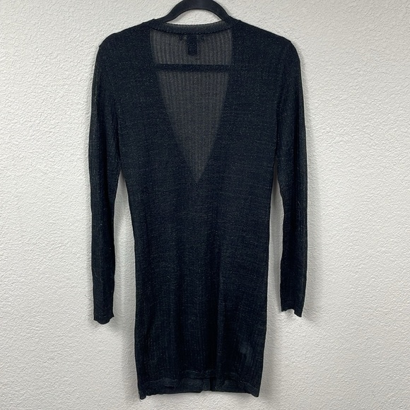 Mango Suit Black Sparkle Longline Cardigan V Neck Lightweight Sheer Layer Sz L - Picture 5 of 10